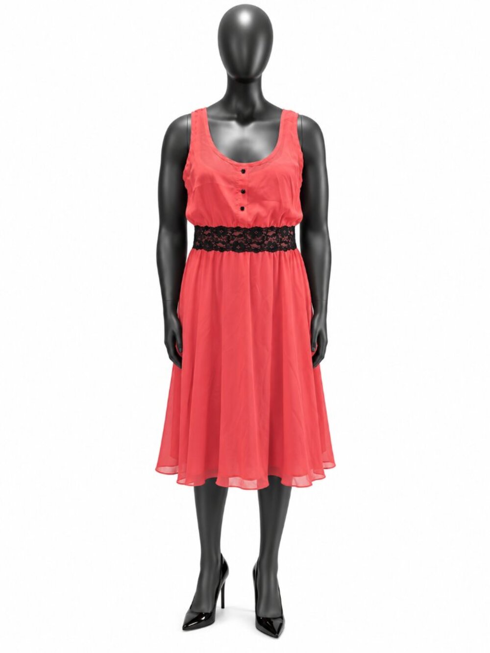 Ms. Bella D Coral Dress with Black Lace Waist
